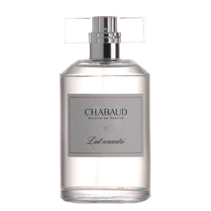 Chabaud - Lait Concentré Parfumflakon mit klarem Glas und silbernem Zerstäuber, schlicht und nostalgisch gestaltet