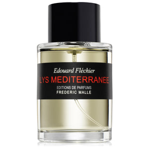 Frédéric Malle - Lys Méditerranée Parfumflakon mit schwarzem Verschluss und hellgelber Flüssigkeit vor weißem Hintergrund