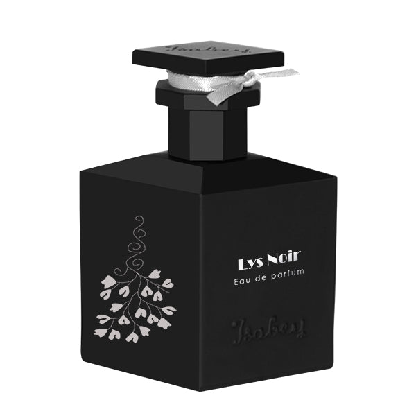 Isabey - Lys Noir Parfumflakon in mattem Schwarz mit filigranem floralen Design und rechteckiger Form