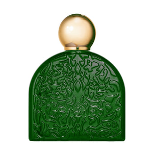 Micallef - The Secrets of Love Collection - Ma Nature Flakon in tiefgrün mit goldfarbenem, rundem Verschluss und floraler Prägung