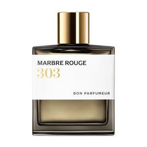Bon Parfumeur - Les Extraits - 303 Marbre Rouge Parfumflakon mit goldenem Verschluss und weißem Etikett vor weißem Hintergrund