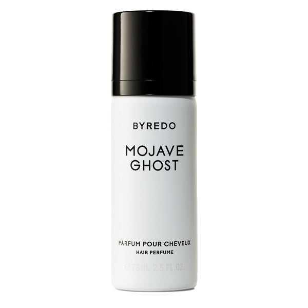 Byredo - Mojave Ghost - Hair Perfume eleganter weißer Flakon mit schwarzem Deckel vor schlichtem weißem Hintergrund