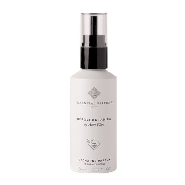 Essential Parfums - Néroli Botanica Nachfüllspray mit schwarzem Zerstäuber vor weißem Hintergrund minimalistisch dargestellt