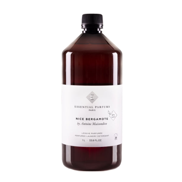 Essential Parfums - Nice Bergamote - Laundry Detergent in brauner Flasche mit minimalistischem weißem Etikett