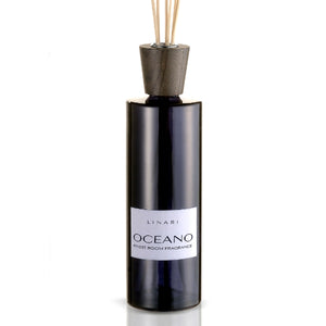 LINARI - Oceano - Diffusor mit dunkelblauer Flasche, Holzverschluss und frischem Duft aus Bergamotte, Grapefruit und Limette
