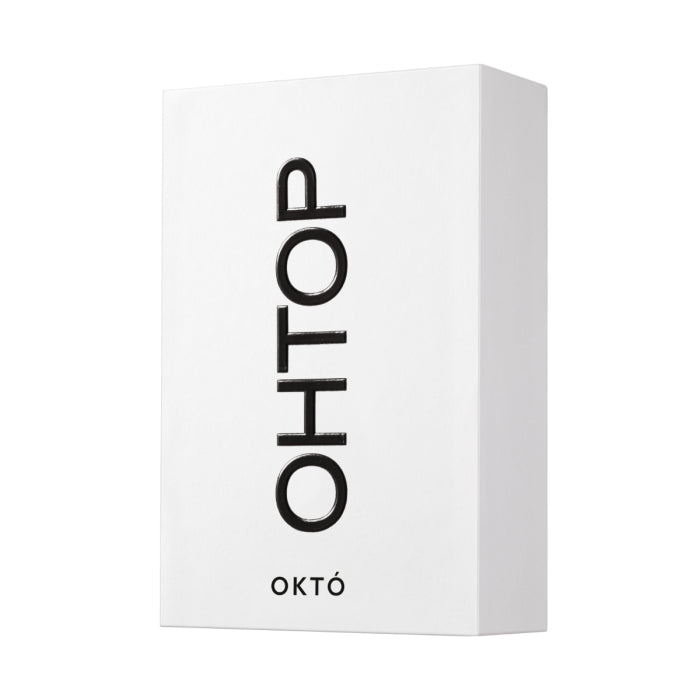 OHTOP - Októ minimalistisch gestaltete weiße Verpackung mit klarer Schrift und Fokus auf symbolische Zahl 8