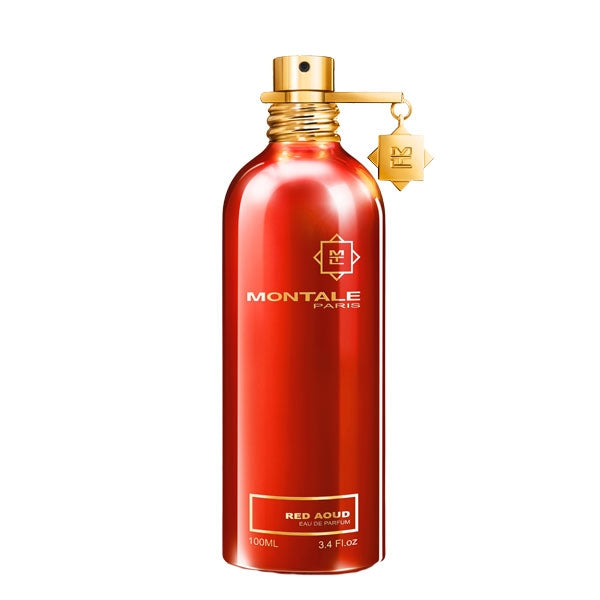Montale - Red Aoud Parfumflakon in glänzendem Rot mit goldfarbenen Akzenten vor weißem Hintergrund