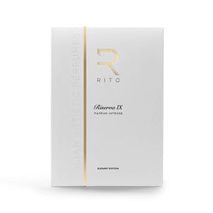 Rito - Riserva IX weiße Verpackung mit goldfarbenem Logo und dezenter goldener Linie in elegantem, puristischem Design