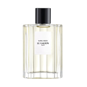 Le Galion - Sang Bleu klarer Flakon mit schwarzem Verschluss und schlichtem Etikett auf weißem Hintergrund