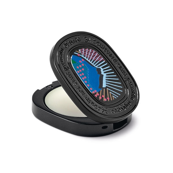 Diptyque - Orphéon - Solid Perfume - refillable in schwarzer ovaler Dose mit farbigem Motiv auf weißem Hintergrund minimalistisch dargestellt