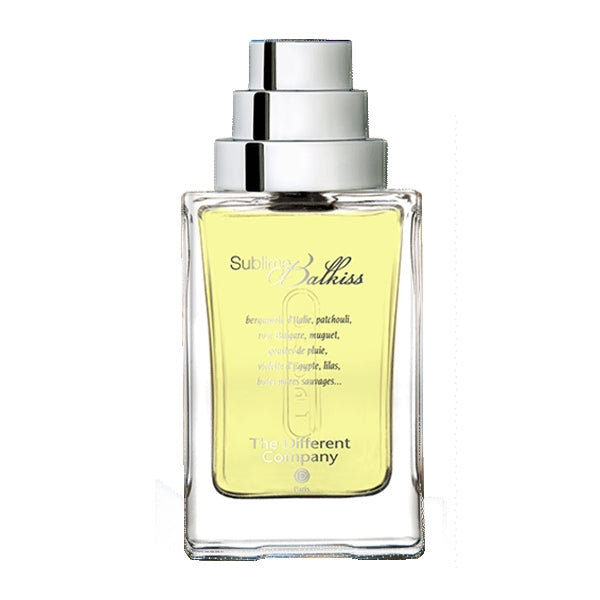 The Different Company - Sublime Balkiss Parfumflakon mit rechteckiger Form und silbernem Verschluss vor weißem Hintergrund
