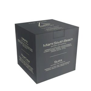 The Nose Behind - Sample Set Verpackung in elegantem Schwarz mit Duftnamen Miami South Beach und Suits auf der Vorderseite