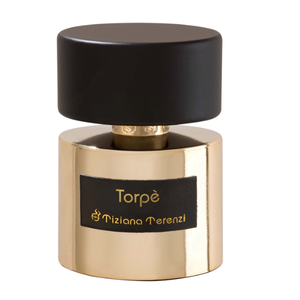 Tiziana Terenzi - Torpè Parfümflakon in glänzend goldener Hülle mit schwarzem Deckel und stilvoller Beschriftung