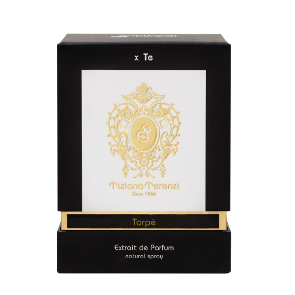 Tiziana Terenzi - Torpè edle Parfümverpackung in Schwarz mit goldenem Emblem und eleganter Schriftgestaltung