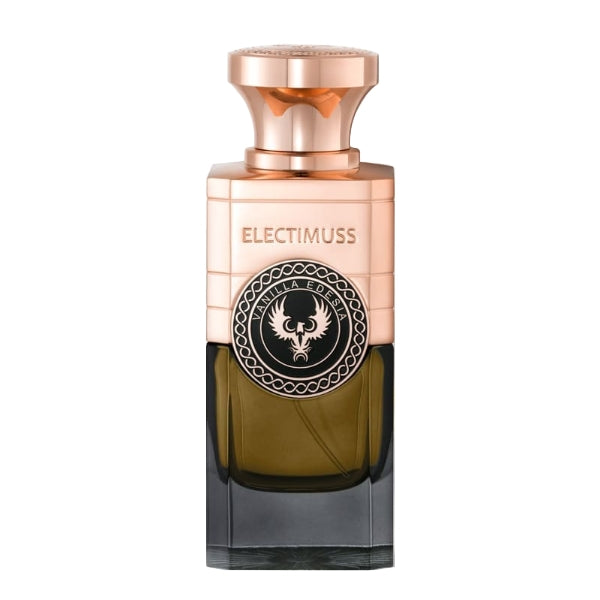 Electimuss - Vanilla Edesia Flakon mit goldschwarzem Design und edlem Medaillon vor weißem Hintergrund