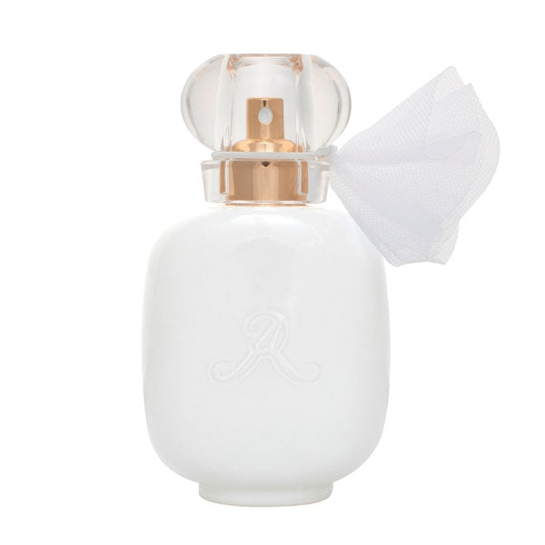 Parfums de Rosine - Vive la Mariée eleganter weißer Parfumflakon mit zartem goldfarbenem Sprühkopf und Stoffapplikation