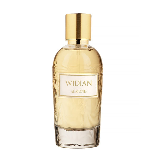 Widian - Rose Arabia Collection - Almond Parfumflakon mit goldenem Verschluss und dezenter Prägung auf klarem Glas